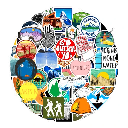 ToytoTou Outdoor Adventure Camping Stickers 100pcs, Waterproof Vinyl Travel Wildlife Stickers for Water Bottle Laptop Cup, Hiking Wilderness Decals for Camper Boys Adults Teens Girls