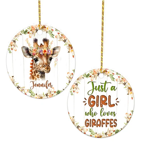 Hyturtle Personalized Christmas Ornament Gifts for Giraffe Lover - Just A Girl Who Loves Giraffes Custom Name Ceramic Ornament - Animal Lover Gifts for Women - Xmas Tree Hanging Decoration