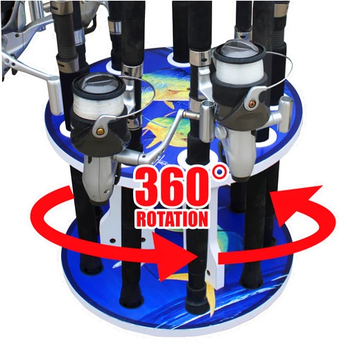 Rush Creek Creations Guy Harvey Mahi Spinning 9 Fishing Rod Storage Rack – Vertical Fishing Pole Rod Holder