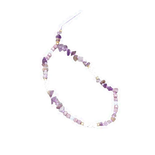 Diiker Colorful Stones Pearl Beaded Phone Charm Blue Purple Stone Cell Phone Lanyard Wrist Strap Handmade Natural Gemstone Mobile Phone Chain string Anti-Lost Lanyard Hanging Cord (1pc purple)
