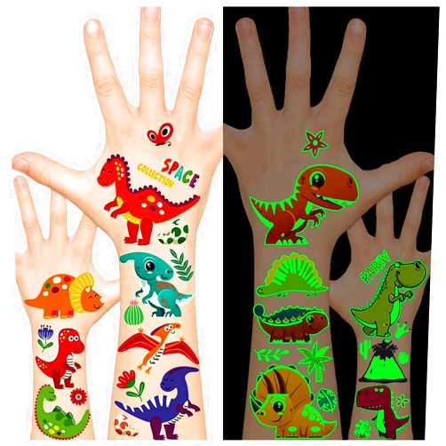 Leesgel Luminous Dinosaur Party Favors, 134pcs Dinosaur Tattoos Temporary for Kids Boys, Dinosaur Party Decorations Supplies