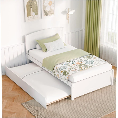 Xilingol Trundle Bed Twin, Solid Wood Bed Frames with Headboard and Wooden Slats Support, Twin Trundle Bed Frame Roll Out, Single Box Bed (No Box Spring Needed), White