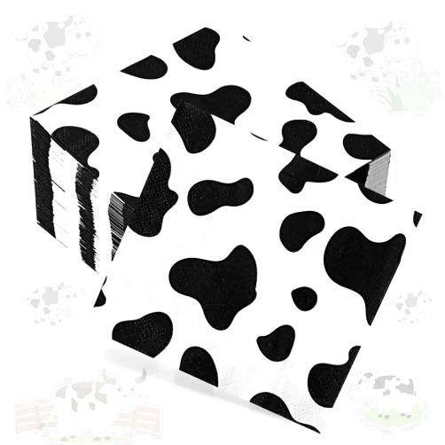 Chengu 100 Pieces Cow Print Napkins 2 Layers Cow Print Party Supplies Farm Animal Napkins for Animal Themed Birthday Party Western, 5 x 5 Inches