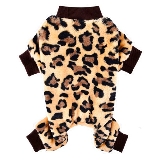 PinkTie Leopard Dog Sweater Dog Jumpsuit - Winter Fleece Puppy Clothes for Small Dogs Girl Boy Warm Small Dog Pajamas Dog Outfit for Chihuahua Yorkie Shih Tzu Teacup Cold Weather Cat Apparel Clothing