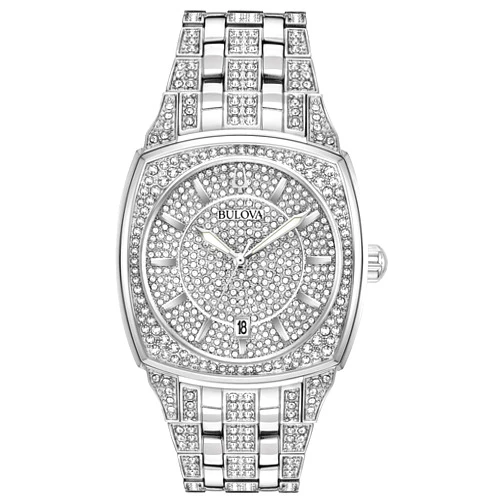 Bulova Men's Crystal Phantom 3-Hand Date Quartz Cushion Shaped Case Watch, Pave Crystal Dial, 40mm