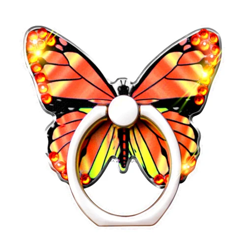 Cavdycidy Bling Metal Cute Butterfly Cell Phone Ring Holder 360°Rotation Finger Stand Kickstand Universal Compatible with All Smartphone(Diamond Orange)