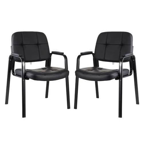 CLATINA Waiting Room Guest Chair with Bonded Leather Padded Arm Rest for Office Reception and Conference Desk Black 2 Pack