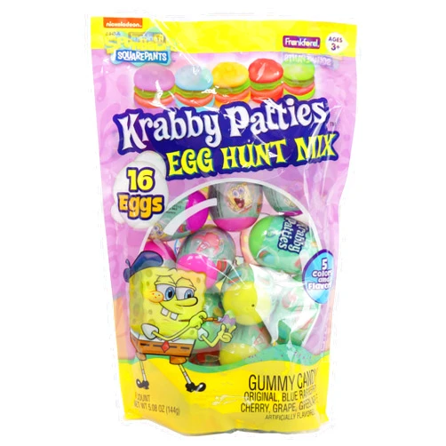 Frankford SpongeBob SquarePants Krabby Patties Easter Egg Hunt Mix, 16 Plastic Eggs with Gummy Candy, 5 Flavors, 5.08 oz, Easter Basket Fillers