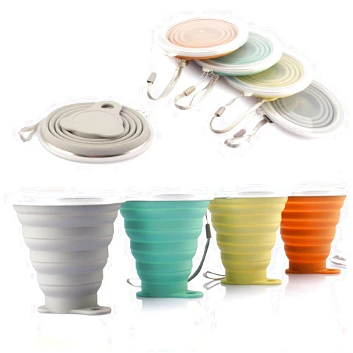 ME.FAN Silicone Collapsible Travel Cup - Silicone Folding Camping Cup with Lids - Expandable Drinking Cup Set - Portable, Graduated [9.22oz]