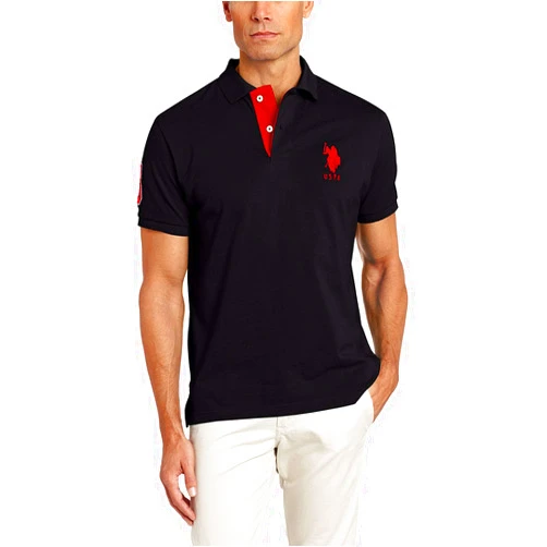 U.S. Polo Assn. Men's Short-Sleeve Polo Shirt with Applique, Casual Summer Slim Fit Polo Shirt With Contrast Color