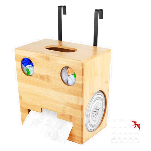 Farafox Extra Large Trash Bag Dispenser, 2 in 1 Grocery Bag Holder for Garbage Bags,Bamboo Trash Bag Dispenser for Plastic Bags Organization and Storage/Wall Mounted/Pantry