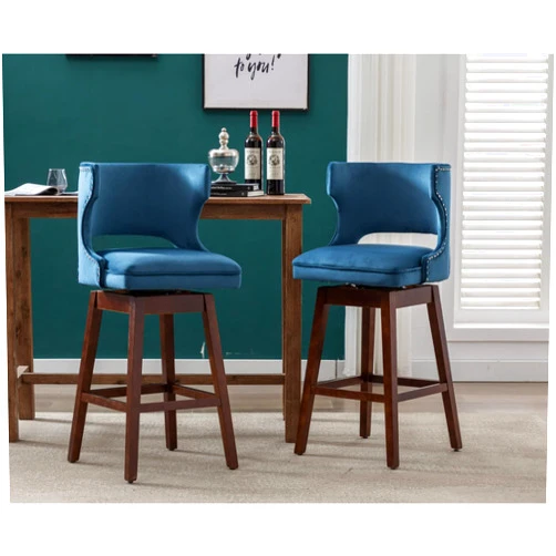 CIMOTA 30'' Height Bar Stools Set of 2 Farmhouse Swivel Bar Height Chairs with Backs Counter Stools Chair with Wood Legs for Kitchen Island Home Bar Pub Dining Room, Velvet Navy