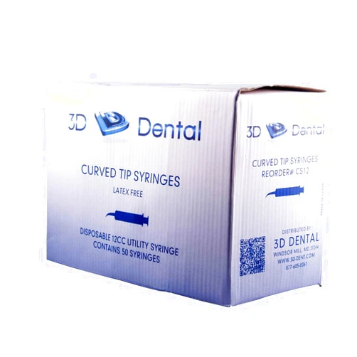 3D Dental CS12 US-12 Curved Tip Utility Syringe, Pack of 50