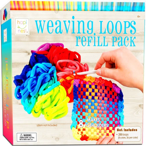 Hapinest Loom Bands Kit Potholder Weaving Loom Refill Loops, Loom Knitting Kit for Kids, Makes 8 Pot Holders 288 Loom Loops in 8 Colors, Potholder Loom Kit for Kids, Weaving Loom Kit Knitting Loom Kit