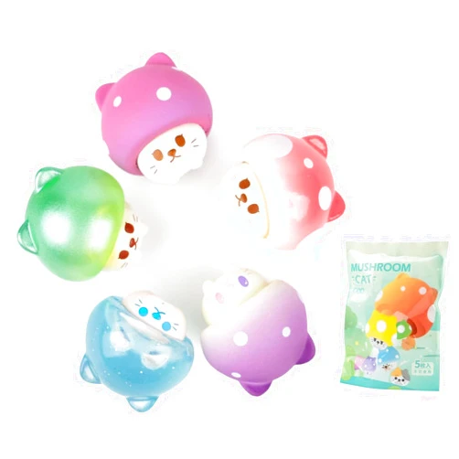 JUNTEY Mushroom Cat Mystery Box Enchanting Bag Collectible Figurines with a Surprise Twist | Diverse and Whimsical Series ((5PCs in one Bag))