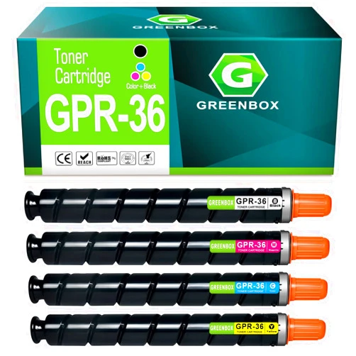 GREENBOX Remanufactured 3782B003AA 3783B003AA 3784B003AA 3785B003AA Toner Cartridge Replacement for Canon GPR 36 NPG-52 EXV34 for Advance C2020 C2225i C2030 C2220 C2225 C2230 Printer (KCMY, 4-Pack)