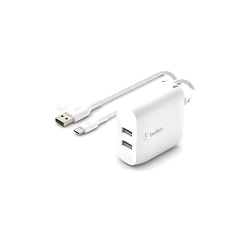 Belkin 24W Dual Port USB Wall Charger - USB C Cable Included - iPhone Charger Fast Charging - USB Charger Block for Power Bank, iPad & iPad Pro, Samsung Galaxy S20, Samsung Note, Google Pixel & more