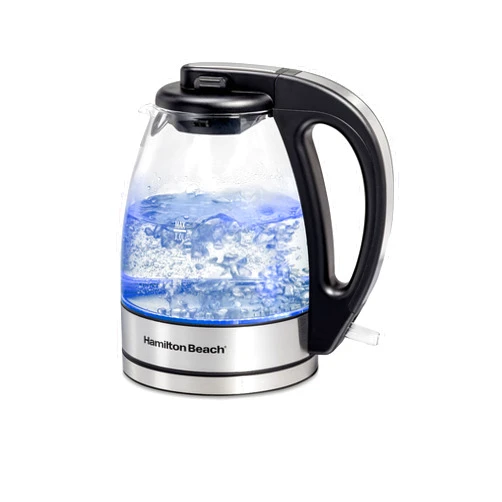 Hamilton Beach Glass Electric Tea Kettle, Water Boiler & Heater, 1 Liter, 1500 Watts for Fast, BPA Free, Cordless Serving, Auto-Shutoff & Boil-Dry Protection, Soft Blue LED (40930)