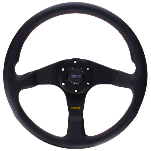 MOMO Tuner Steering Wheel | 350mm Black Leather Grip | Brushed Black Anodized 3-Spoke | Universal Fit | Adapter Required | Racing-Inspired Design