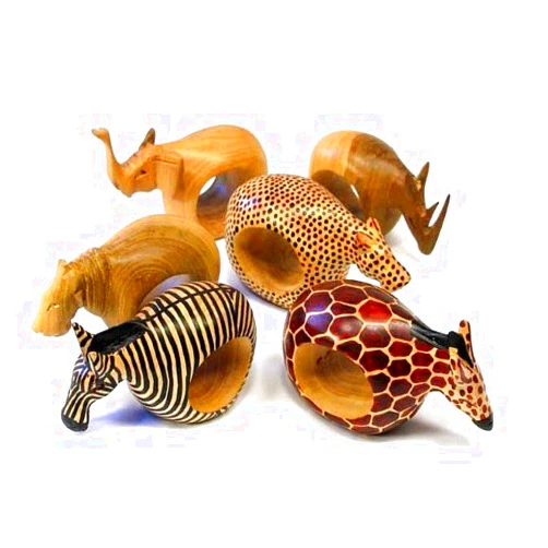 Sinphleng Set of Six Mahogany Wood Animal Napkin Rings