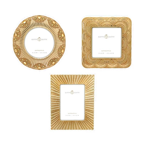 GIFTY GIFTY Classic Gold 1920s Mini Frame Set/Set of 3/2.5x2.5 & 2.5x3.5 In | For Tabletop Display | Perfect for Home Decor, Wedding, Graduation, Or Milestone Photos