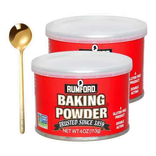 Moofin Rumford Double Acting Baking Powder, 4 oz - Baking Powder Aluminum Free for Light Fluffy Texture with Moofin Golden SS Spoon - Baking Powder Pack of 2