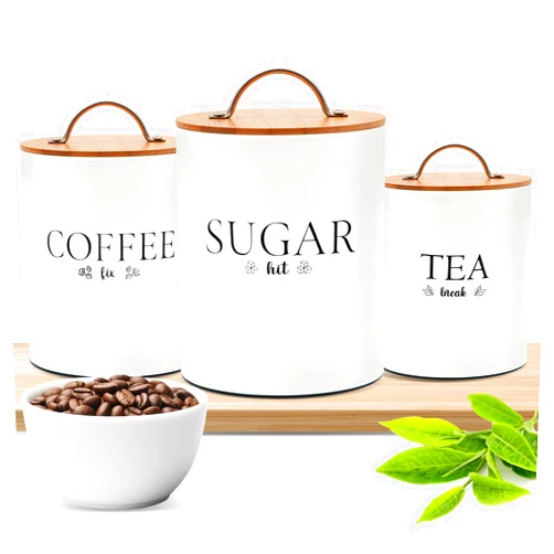D'Lifeful Tea Coffee Sugar Canister Set - 3pc Airtight Canister Sets for Kitchen Counter - Farmhouse Containers for the Kitchen - Decorative Countertop storage with Airtight Lid for Freshness - White