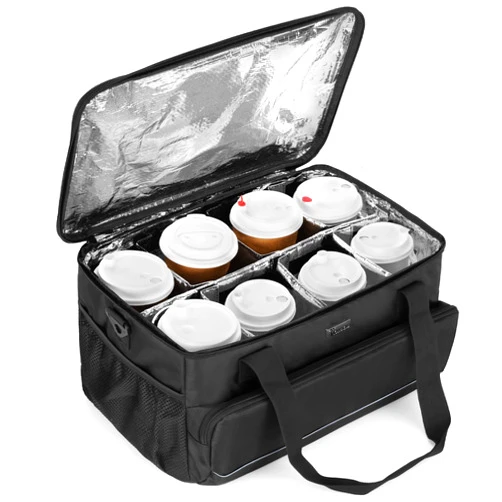 Trunab Reusable 8 Cups Drink Carrier for Delivery with Adjustable Dividers, Handle with Carrying Strap Tote Holder Insulated Bag for Beverages,Food Take Out,Outdoors