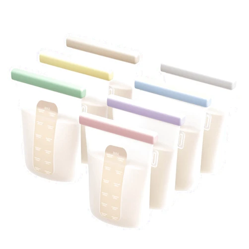 Nuliie 7 Pcs Reusable Silicone Breastmilk Storage Bags, 12oz/360ml Double Leak-Proof Breastmilk Freezer Bags, BPA Free Self-Standing Milk Bags for Breastfeeding, Baby Food Pouches