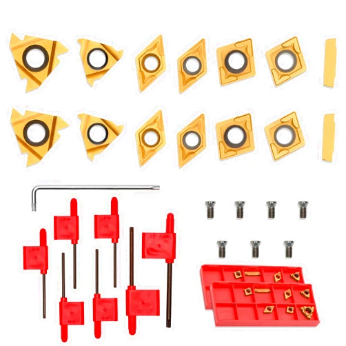 Joogto 14 Pcs Turning Inserts for 1/2'' 12mm Turning Grooving Threading Boring Carbide Inserts Carbide Turning Tool