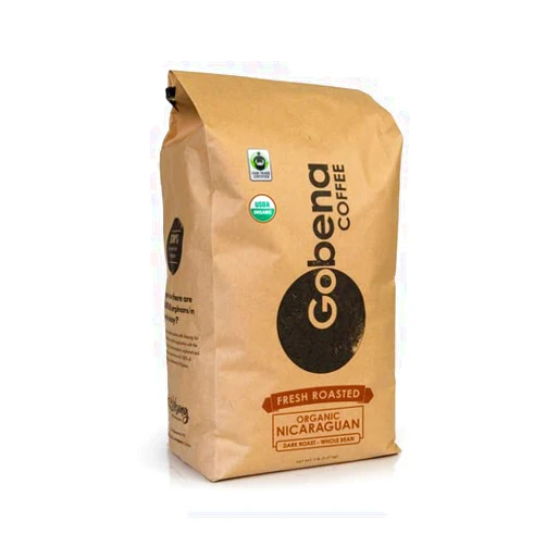 Gobena 5lb Fair Trade Organic Certified Nicaraguan Whole Bean Dark Roast Coffee, 100% Arabica Specialty Coffee, 80 ounces, 5 pounds, Bulk Coffee