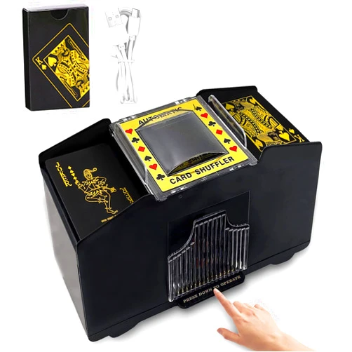 Generic Automatic Card Shuffler 4 Decks, USB/Battery Operated Electric Shuffler with 1 Deck of Cards & USB Cable, Playing Card Shuffler for UNO, Poker, Blackjack, Texas Hold'em, Home Party Card Games