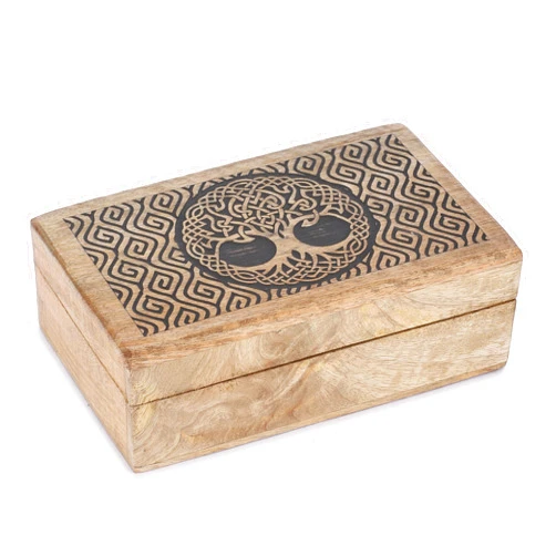 Ajuny Tree of Life Wooden Keepsake Box – Decorative Trinket Organizer for Jewelry, Gifts & Storage – Handcrafted Wood Decor Piece, Tree of Life Chest, Wooden Gift Box (8x5 Inch)