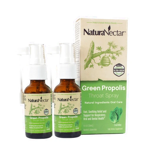 NaturaNectar Green Bee Propolis Throat Spray | Fast, Soothing Throat Care Wellness Support | Non-Alcoholic Family Friendly Formula (2-Years and up) | Sustainable Beekeeping | Eco-Friendly (2 Pack)