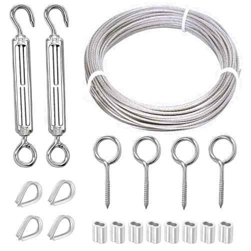 KNLN/304 Stainless Steel 66ft Wire Rope Kit with M5 Turnbuckle Tension Hook and Eye Screw,1/16 Wire Rope Thimbles,Wire Rope Crimping Loop Sleeves for Cable Railing Clothesline DIY Balustrades etc