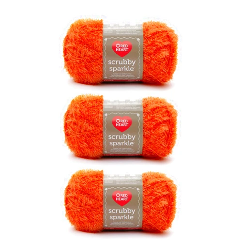Red Heart Scrubby Sparkle Orange Yarn - 3 Pack of 85g/3oz - Polyester - 4 Medium (Worsted) - 174 Yards - Knitting/Crochet