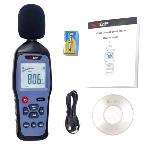 EnnoLogic Decibel Meter and Recorder eS528L with Updated 2023 Software – Digital Sound Level Meter, Noise Logger and Tester – Max/Min/Hold, Range 30-130 dBA