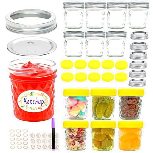 COMUDOT Mason Jars 6 OZ,16 PACK Glass Canning jars With Lids,Small Mason Jars For Jelly,Jam,Honey,Wedding Favors,Shower Favors