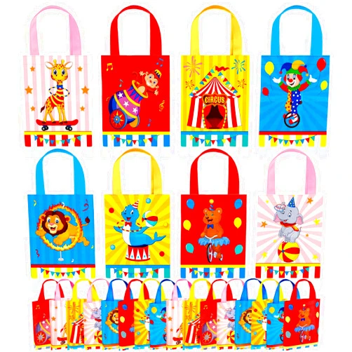 Photect 32 Pcs Circus Carnival Party Favor Bags Carnival Gift Bags Non Woven Circus Treat Candy Goodie Wrapping with Handles for Birthday Baby Shower Decoration Showman Theme Party Supplies