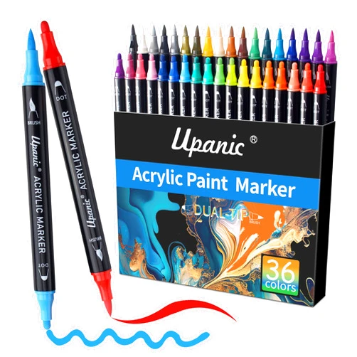 Upanic Acrylic Paint Pens,36 Dual Tip Acrylic Paint Markers With Dot Tip and Brush Tip for Rock Painting Art Supplies Markers for Paper,Wood,Canvas,Glass