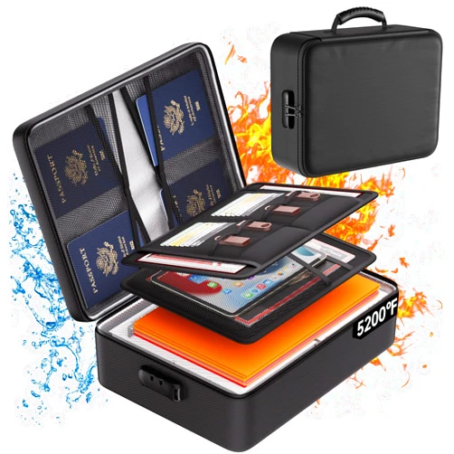 DocSafe 5200°F Document Organizer with Lock,Upgraded Heat Insulated Fireproof＆Waterproof Box 8 Layers File Organizer,Portable Home Travel Safe Storage for Important Documents, Files and More