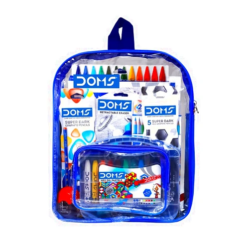 Doms Smart Kit - Drawing Book, Water Colour Pen Min, 25 Oil Pastel, 16 Wax Crayons, Groove Triangle Pencil Pack, 12 Aqua Water Colour Pencil