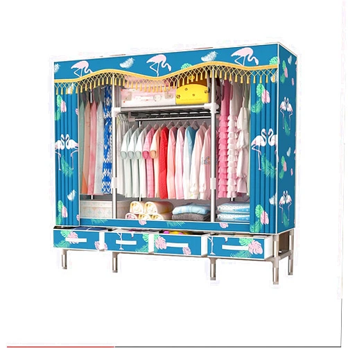 ArtRay Home Wardrobe,Multifunction Simple Wardrobe Oxford Cloth Tassel Short Wardrobe Portable Wardrobe Rail Bracket(Size:172 * 165 * 45CM,Color:B) (J 172 * 165 * 45CM)