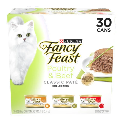 Fancy Feast Poultry and Beef Feast Classic Pate Collection Grain Free Wet Cat Food Variety Pack - (Pack of 30) 3 oz. Cans