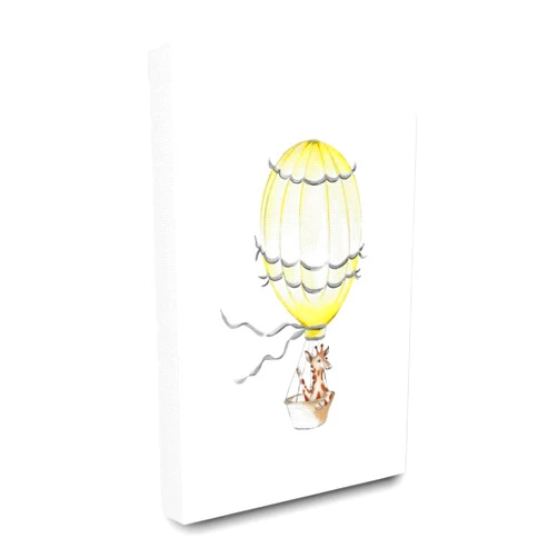 Stupell Industries Cute Cartoon Giraffe in Hot Air Balloon Zoo Animal Painting Canvas Wall Art, 16 x 20, Multi-Color