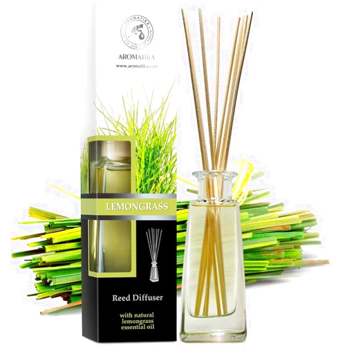 AROMATIKA Lemongrass Diffuser w/Lemongrass Oil 3.4 Fl Oz - Scented Reed Diffuser - 0% Alcohol - Diffuser Gift Set - Best for Aromatherapy - Room Air Fresheners - Lemongrass Essential Oil Diffuser