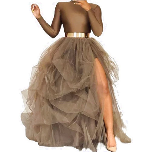 RUIWANBBY Women Tulle Skirts Floor Length Layered A-Line Puffy Mesh Tutu Skirt Ruffle Princess Skirt for Wedding Party