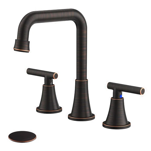 Hurran Bathroom Faucet 3 Hole, Oil Rubbed Bronze Bathroom Sink Faucet with Drain Assembly and Supply Lines, Square Spout Widespread Bathroom Faucet for Bathroom Vanity RV Outdoor