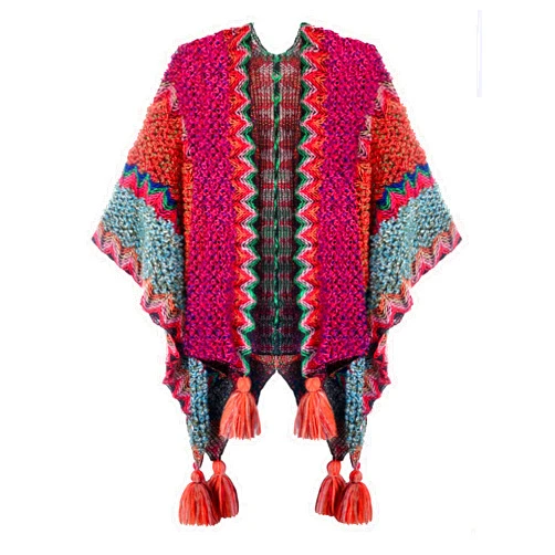 Urban CoCo Women's knit Vintage Ethnic Tassel stripe Poncho Shawl