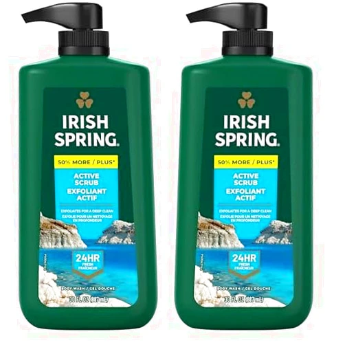 Irish Spring Active Scrub Moisturizing Face and Body Wash, 30 oz Pump Bottle (Pack of 2)